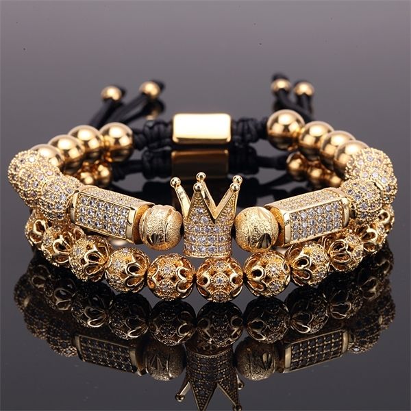 2pcs/set charm luxury gold bracelet men male stainless steel beads crown cz zircon braided female gift valentine's day holiday, Golden;silver
2pcs/set charm luxury gold bracelet men male stainless steel beads crown cz zircon braided female gift valentine's day holiday, Golden;silver