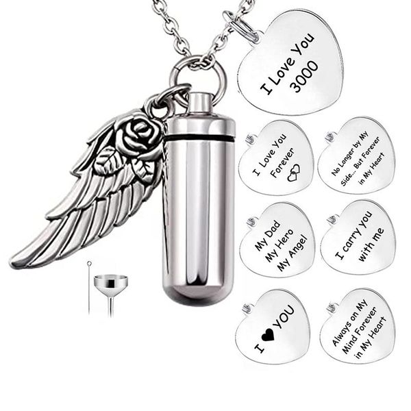 angel wing charm cylinder and i love you 3000 dad heart memorial urn necklace stainless steel cremation jewelry for ashes pendant necklaces, Silver
angel wing charm cylinder and i love you 3000 dad heart memorial urn necklace stainless steel cremation jewelry for ashes pendant necklaces, Silver