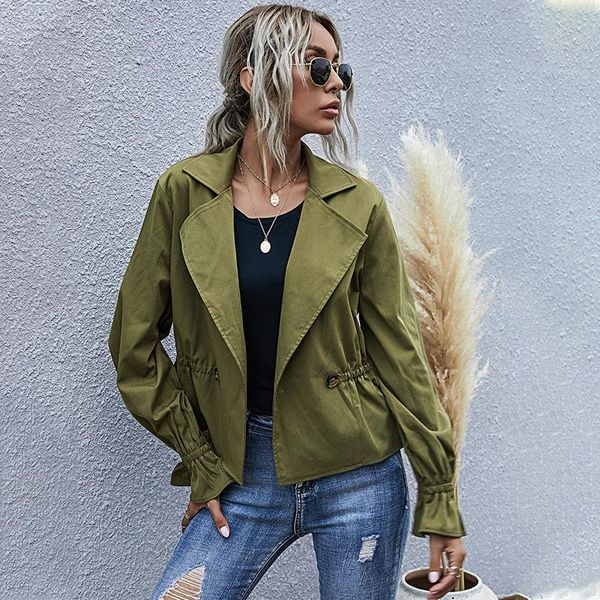 women's jacket 2021 autumn fashion lapel flared sleeve female casual army green long-sleeved veste femme jackets, Black;brown
women's jacket 2021 autumn fashion lapel flared sleeve female casual army green long-sleeved veste femme jackets, Black;brown