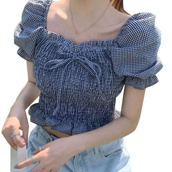 polyester plaid summer womens shirts square collar puff sleeve sweet short sleeves shirt, White
polyester plaid summer womens shirts square collar puff sleeve sweet short sleeves shirt, White