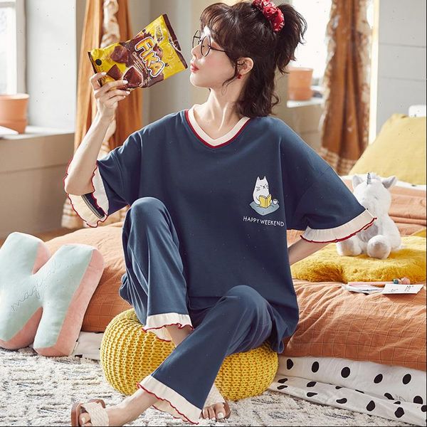 cute print pajamas 2 pieces womens sleepwears sets soft cotton elastic waist long pants nightwear pijama mujer 100kg plus, Black;red
cute print pajamas 2 pieces womens sleepwears sets soft cotton elastic waist long pants nightwear pijama mujer 100kg plus, Black;red