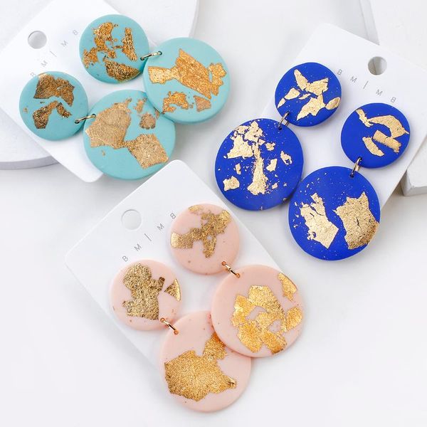 dangle & chandelier amorcome handmade polymer clay drop earrings double round gold foil painted geometric female jewelry pendientes gifts, Silver 
dangle & chandelier amorcome handmade polymer clay drop earrings double round gold foil painted geometric female jewelry pendientes gifts, Silver