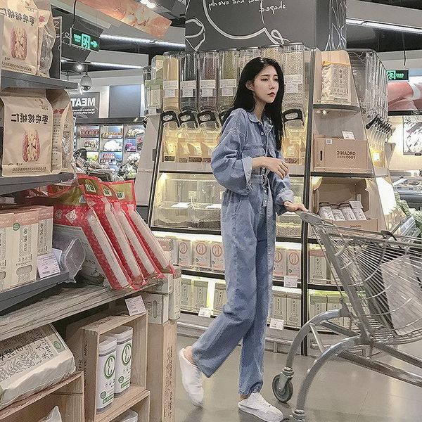women's jumpsuits & rompers year 2021 korea goods one-piece jeans overalls suit with loose sleeves for women, Black;white
women's jumpsuits & rompers year 2021 korea goods one-piece jeans overalls suit with loose sleeves for women, Black;white