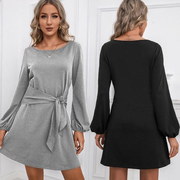 casual dresses 2021 autumn and winter women's tie knot round neck long-sleeved dress women, Black;gray
casual dresses 2021 autumn and winter women's tie knot round neck long-sleeved dress women, Black;gray