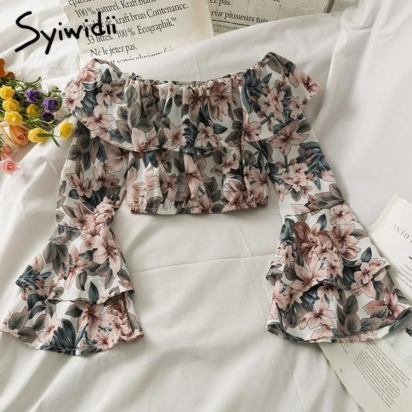 women's blouses & shirts syiwidii floral print short women summer 2021 korean fashion crop flare sleeve ruffles off shoulder strapless, White
women's blouses & shirts syiwidii floral print short women summer 2021 korean fashion crop flare sleeve ruffles off shoulder strapless, White