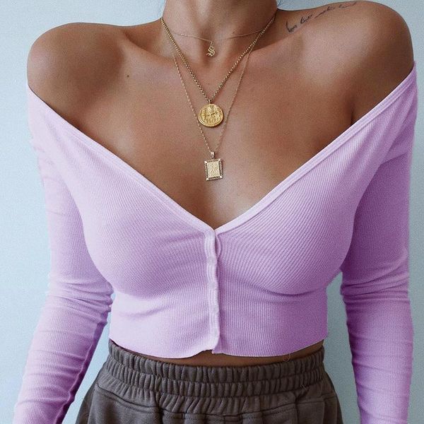 women's t-shirt long sleeve crop ribbed knitted button front off shoulder v neck solid color tee shirt autumn 2021 streetwear, White
women's t-shirt long sleeve crop ribbed knitted button front off shoulder v neck solid color tee shirt autumn 2021 streetwear, White