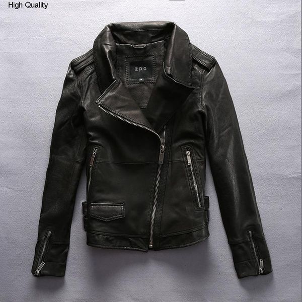 women's leather & faux fashion soft sheepskin lapel short slim genuine jacket women oblique zipper motorcycle lady purple, Black
women's leather & faux fashion soft sheepskin lapel short slim genuine jacket women oblique zipper motorcycle lady purple, Black