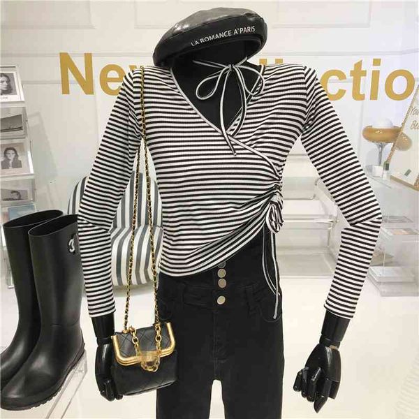 polos female fashion spring summer niche striped design short neckline personalized cross with bottom shirt, White
polos female fashion spring summer niche striped design short neckline personalized cross with bottom shirt, White