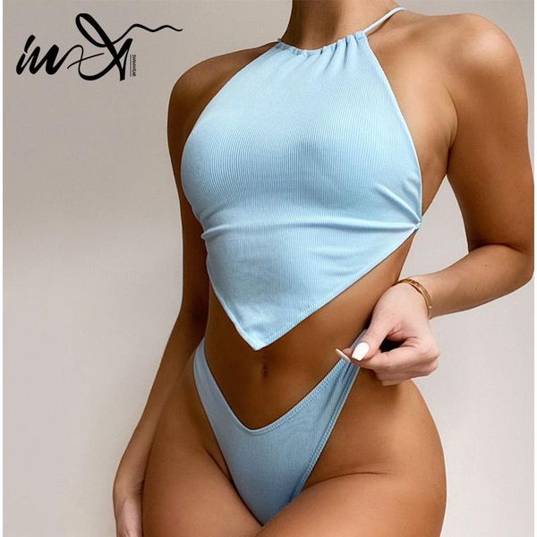 women's swimwear in-x halter bikini 2021 ribbed 2 pieces set high cut swimsuit women bandeau female solid bathing suit beach wear, White;black
women's swimwear in-x halter bikini 2021 ribbed 2 pieces set high cut swimsuit women bandeau female solid bathing suit beach wear, White;black