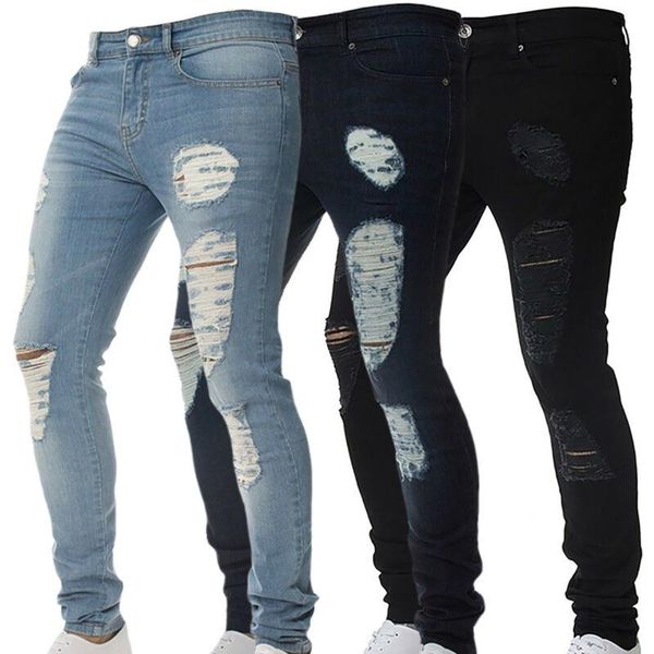 men's pants men stretch ripped jeans distressed frayed slim fit biker denim buttoms, Black
men's pants men stretch ripped jeans distressed frayed slim fit biker denim buttoms, Black