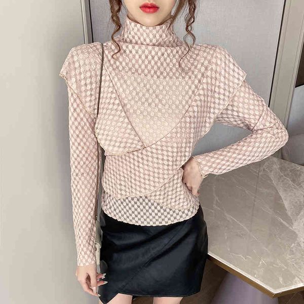women real pos classic casual lace blouses spring autumn stand collar ruffle solid female blouse streetwear chic 210514, White
women real pos classic casual lace blouses spring autumn stand collar ruffle solid female blouse streetwear chic 210514, White