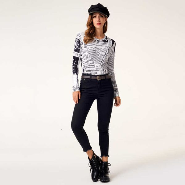 women's t-shirt spring autumn fashion spaper printing slim stretch knit bottoming shirt all-match trend letter long-sleeved t-shi, White
women's t-shirt spring autumn fashion spaper printing slim stretch knit bottoming shirt all-match trend letter long-sleeved t-shi, White