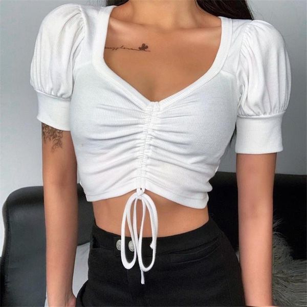 women's t-shirt navel puff sleeve shirt for women drawstring retro slim polyester short casual style comfortable high-quality white pur
women's t-shirt navel puff sleeve shirt for women drawstring retro slim polyester short casual style comfortable high-quality white pur