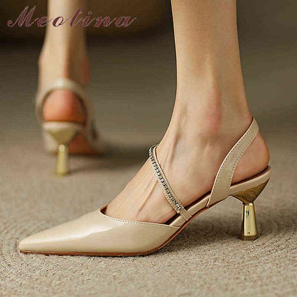 genuine leather women slingbacks shoes thin heels pointed toe crystal chain pumps med heels ladies footwear spring beige y220225, Black
genuine leather women slingbacks shoes thin heels pointed toe crystal chain pumps med heels ladies footwear spring beige y220225, Black