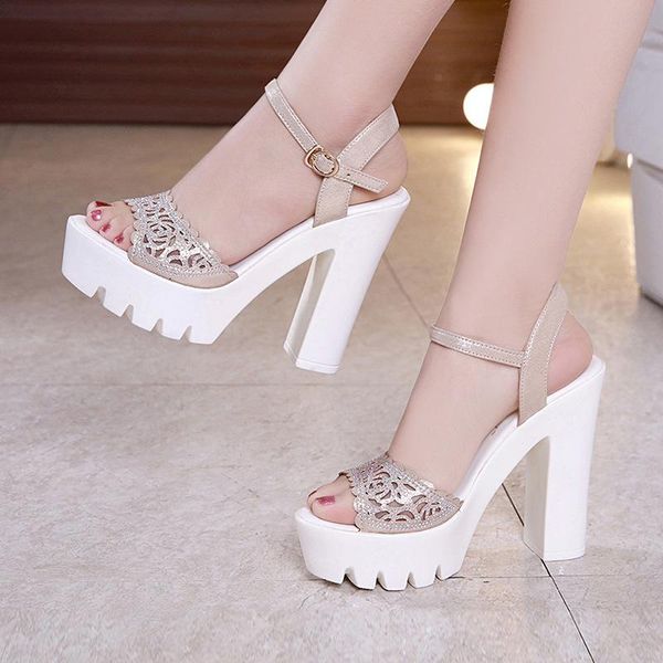 sandals summer gold fashion rhinestone high heels women's shoes platform peep toe ladies, Black
sandals summer gold fashion rhinestone high heels women's shoes platform peep toe ladies, Black