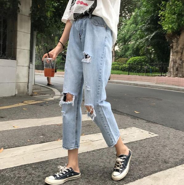 summer high waist personality jeans women's, Blue