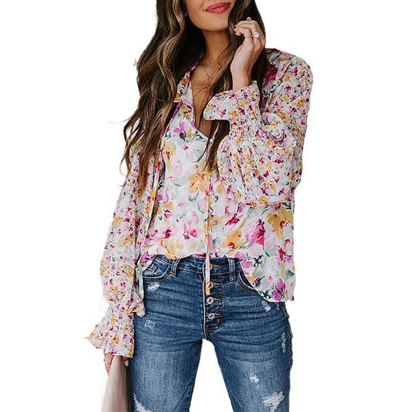 2021 summer new european and american women's printed lantern long sleeve casual loose shirt, White
2021 summer new european and american women's printed lantern long sleeve casual loose shirt, White
