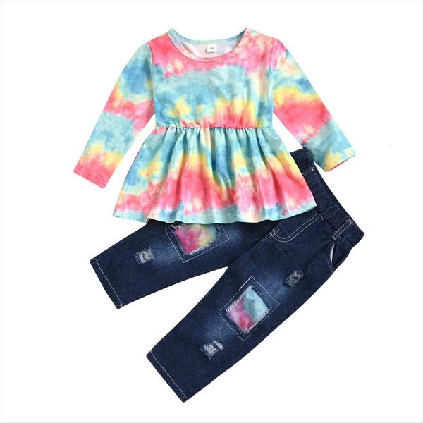 kids toddler girls 2 pcs spring autumn clothes sets, long sleeve round neck tie dye shirts patchwork denim pants 1, White
kids toddler girls 2 pcs spring autumn clothes sets, long sleeve round neck tie dye shirts patchwork denim pants 1, White