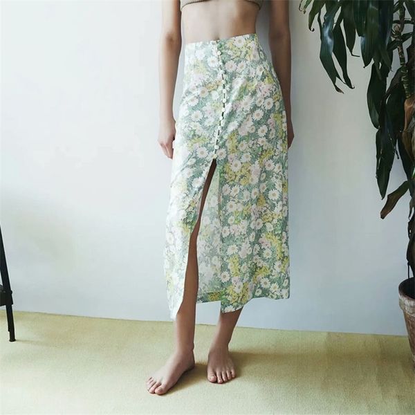 women summer chiffon split fork skirts za floral print buttons vintage female elegant fashion street skirt clothes 210513, Black
women summer chiffon split fork skirts za floral print buttons vintage female elegant fashion street skirt clothes 210513, Black