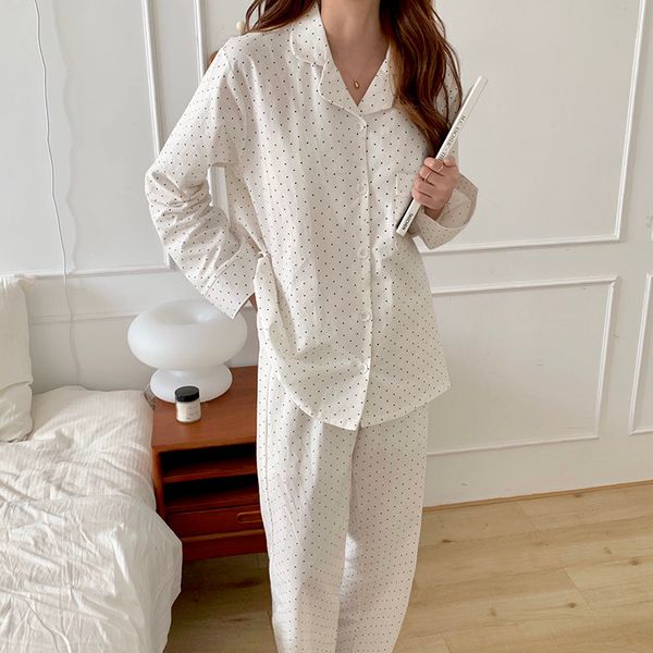 sleepwear gentle polka dots chic women cotton korean soft pajamas sweet sleepwear warm cute home clothes, Black;red
sleepwear gentle polka dots chic women cotton korean soft pajamas sweet sleepwear warm cute home clothes, Black;red