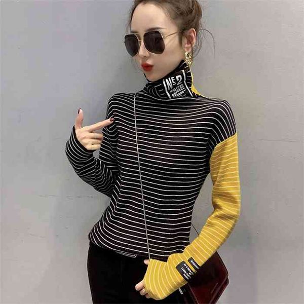 #3807 spring stripe knitted sweater high neck thin knitted spliced sleeve elastic sweaters ladies turtleneck pullover women, White;black
#3807 spring stripe knitted sweater high neck thin knitted spliced sleeve elastic sweaters ladies turtleneck pullover women, White;black
