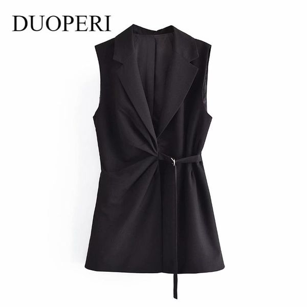 women's vests duoperi fashion jacket sleeveless women notched gilet vintage vest with belt streetwear woman waistcoat veste femme, Black;white
women's vests duoperi fashion jacket sleeveless women notched gilet vintage vest with belt streetwear woman waistcoat veste femme, Black;white