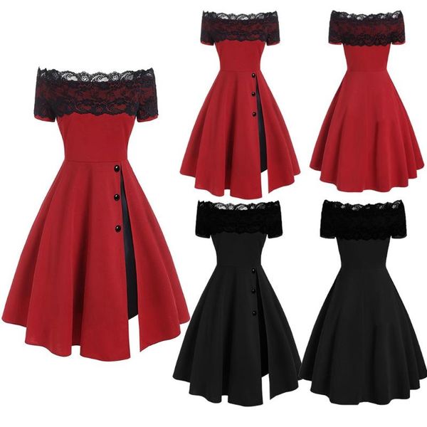casual dresses robe hiver femme vestidos dress women short sleeve strapless lace splicing button pleated ropa mujer sukienki, Black;gray
casual dresses robe hiver femme vestidos dress women short sleeve strapless lace splicing button pleated ropa mujer sukienki, Black;gray