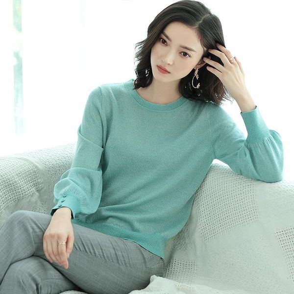 women's sweaters 2021 fall long sleeved sweater, round neck collar, lantern sleeve, knitted loose and thin bottoming coat., White;black
women's sweaters 2021 fall long sleeved sweater, round neck collar, lantern sleeve, knitted loose and thin bottoming coat., White;black