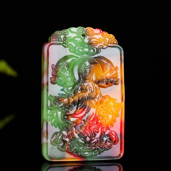 hetian colorful jade dragon goddess of mercy pendant mens, Silver 
hetian colorful jade dragon goddess of mercy pendant mens, Silver