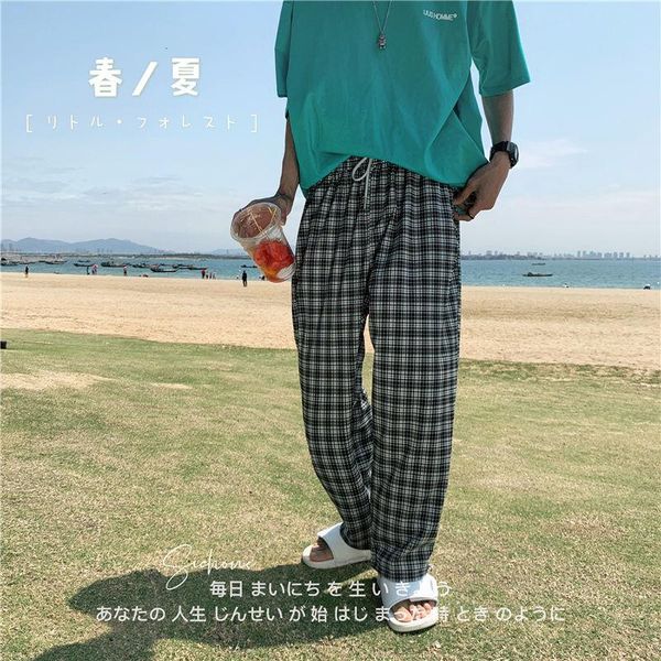 summer thin casual pants men's fashion drawstring plaid men streetwear korean loose straight wide leg mens trousers, Black
summer thin casual pants men's fashion drawstring plaid men streetwear korean loose straight wide leg mens trousers, Black