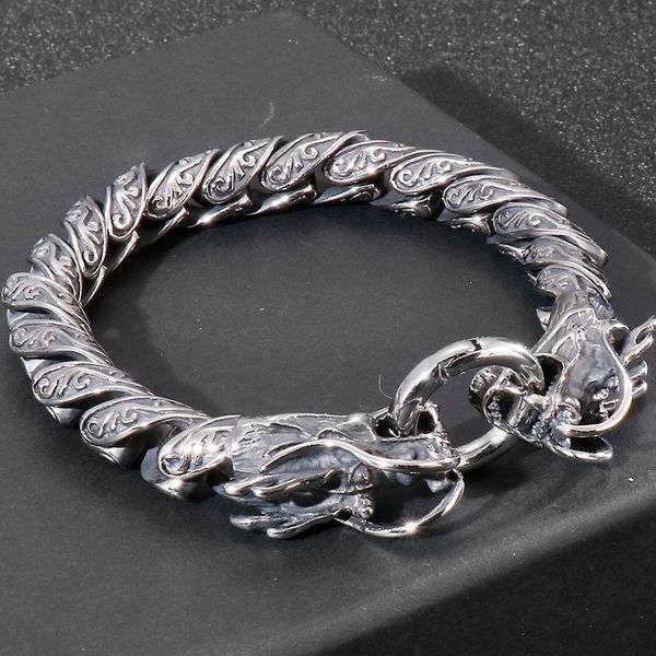 link, chain cool vintage double dragon head link bracelet for men solid stainless steel friendship mens bracelets old metal finishing, Black
link, chain cool vintage double dragon head link bracelet for men solid stainless steel friendship mens bracelets old metal finishing, Black