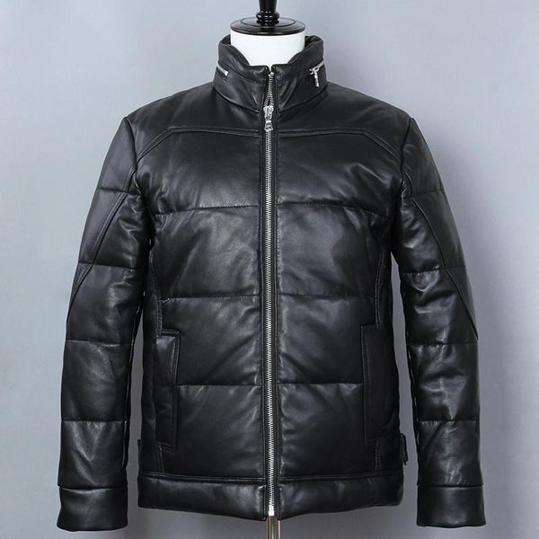 men's leather & faux down jacket men sheepskin white duck slim stand collar black winter coat genuine
men's leather & faux down jacket men sheepskin white duck slim stand collar black winter coat genuine