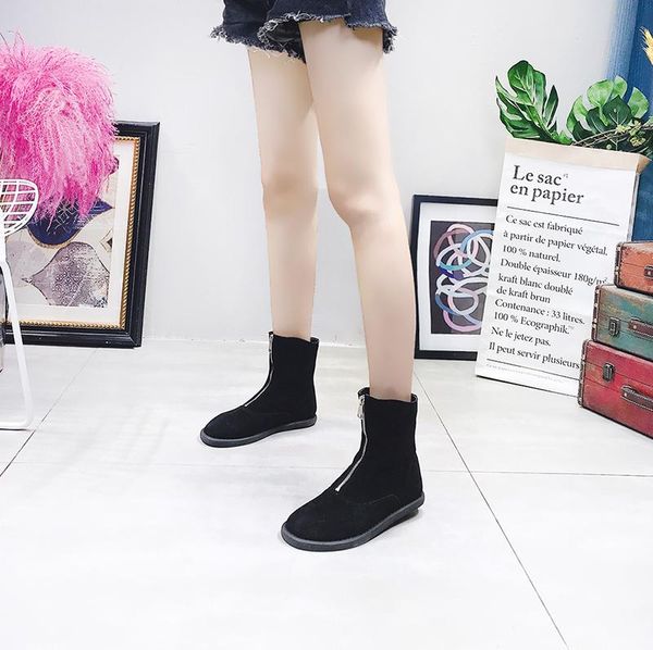 2021 pig suede leather casual women's shoes zipper round toe boots flat heels female short boots candy 1, Black
2021 pig suede leather casual women's shoes zipper round toe boots flat heels female short boots candy 1, Black