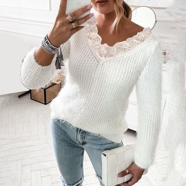 women's sweaters 2021 autumn winter v neck long sleeve eyelash crochet lace patch fluffy sweater fashion women warm casual white shirt, White;black
women's sweaters 2021 autumn winter v neck long sleeve eyelash crochet lace patch fluffy sweater fashion women warm casual white shirt, White;black
