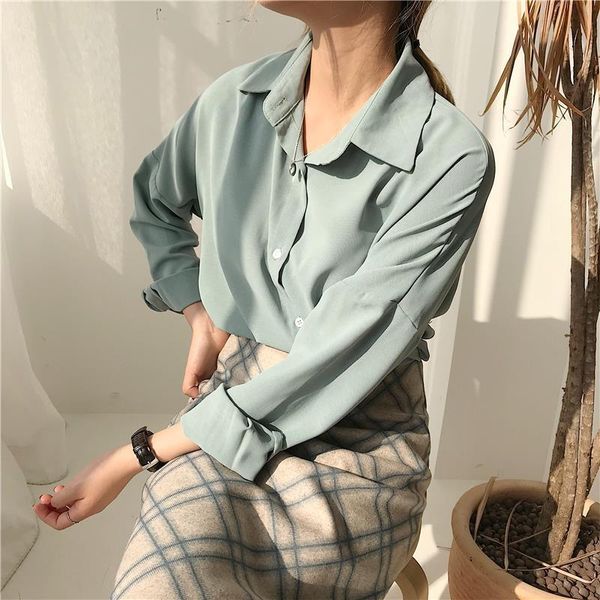 spring summer solid turn down womens blouses collar single breasted elegant casual shirts long sleeve office lady, White
spring summer solid turn down womens blouses collar single breasted elegant casual shirts long sleeve office lady, White