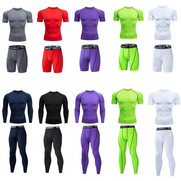 men's sportswear tight t-shirt tights shorts matching sets long sleeve short solid color tshirt compression clothing running jerseys, Black;blue
men's sportswear tight t-shirt tights shorts matching sets long sleeve short solid color tshirt compression clothing running jerseys, Black;blue