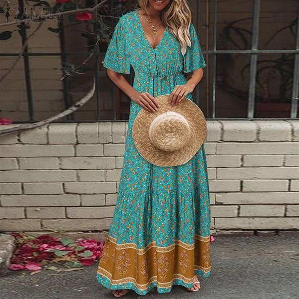 bohemian long summer short sleeve women dresses v neck floral beach sundress casual holiday printed vestidos, Black;gray
bohemian long summer short sleeve women dresses v neck floral beach sundress casual holiday printed vestidos, Black;gray