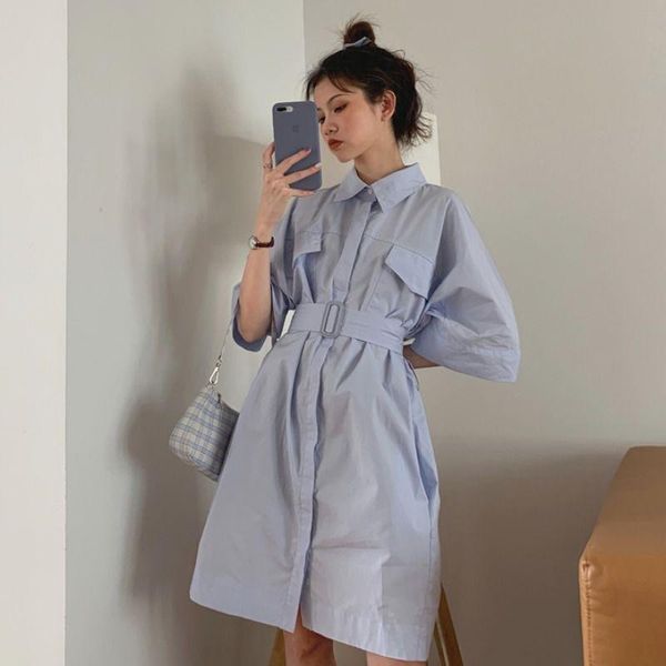 party dresses 2021 shirt dress with sashes woman summer kpop clothes short sleeve casual urbano office outfits blouses for women femme, White;black
party dresses 2021 shirt dress with sashes woman summer kpop clothes short sleeve casual urbano office outfits blouses for women femme, White;black