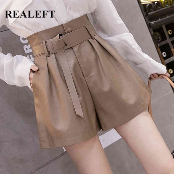 black pu faux leather women's shorts sashes autumn winter high waist wide leg elegant female trousers 210428, White;black
black pu faux leather women's shorts sashes autumn winter high waist wide leg elegant female trousers 210428, White;black