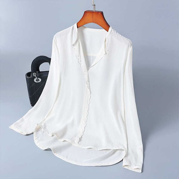 women's blouses & shirts silk shirt half-neck open and nine part pure feminine sweater xruv, White
women's blouses & shirts silk shirt half-neck open and nine part pure feminine sweater xruv, White