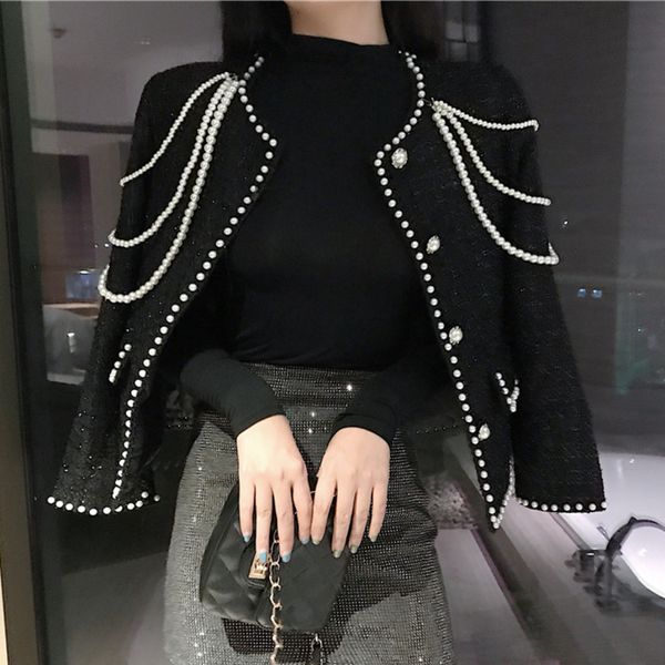 jackets autumn winter vintage tweed jacket women small fragrance korean beading woollen cropped coat elegant short outwear zf0o, Black;brown
jackets autumn winter vintage tweed jacket women small fragrance korean beading woollen cropped coat elegant short outwear zf0o, Black;brown