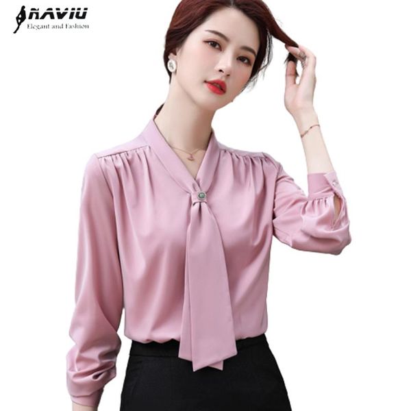 women's blouses & shirts pink chiffon shirt women 2021 autumn fashion ribbon v neck long sleeve professional office ladies temperament, White
women's blouses & shirts pink chiffon shirt women 2021 autumn fashion ribbon v neck long sleeve professional office ladies temperament, White