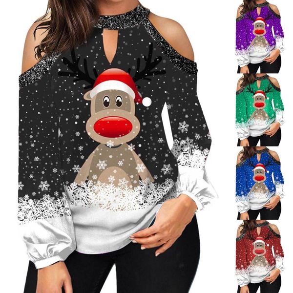 women's t-shirt graphic tee autumn christmas printed off shoulder long sleeve casual loose reindeer shirt, White
women's t-shirt graphic tee autumn christmas printed off shoulder long sleeve casual loose reindeer shirt, White