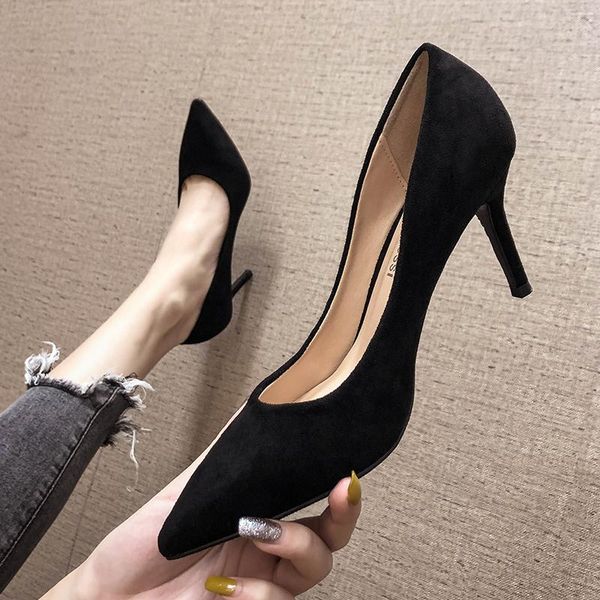 dress shoes office career high heels women 2021 woman faux suede shallow slip ons solid thin 7cm pointed toe pumps, Black
dress shoes office career high heels women 2021 woman faux suede shallow slip ons solid thin 7cm pointed toe pumps, Black