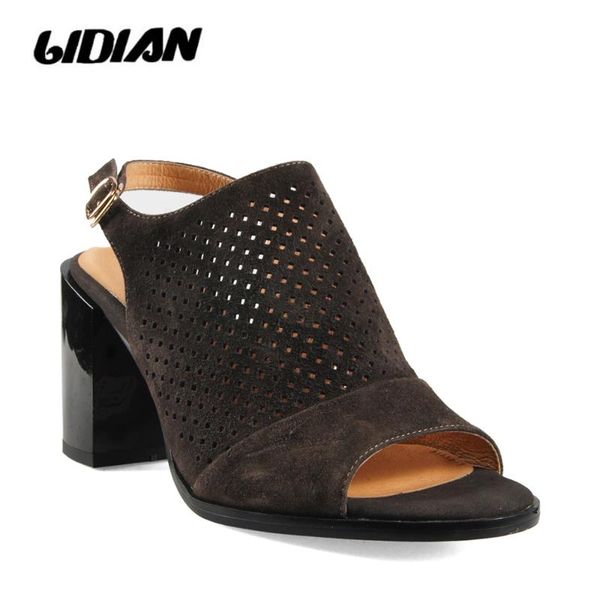 dk grey kid suede sandals buckle strap women leather cut holes laser out heavy heel b56, Black
dk grey kid suede sandals buckle strap women leather cut holes laser out heavy heel b56, Black
