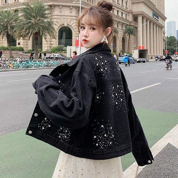 women's jackets women denim jacket loose bead coat 2021 spring autumn fashion casual korean version t jk167, Black;brown
women's jackets women denim jacket loose bead coat 2021 spring autumn fashion casual korean version t jk167, Black;brown
