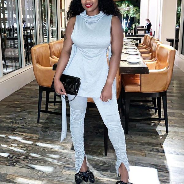 two piece dress solid side bandage sets sleeveless hollow out +wrap pants suits women casual club gray pleated outfits, White
two piece dress solid side bandage sets sleeveless hollow out +wrap pants suits women casual club gray pleated outfits, White