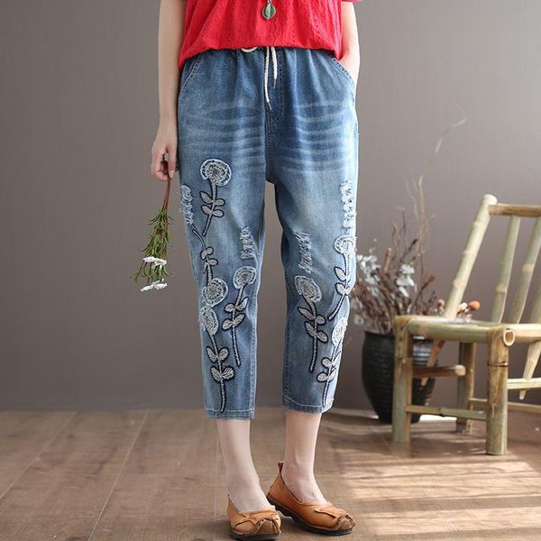 women's jeans for women vintage embroidery design woman blue denim calf length pants casual elastic waist mujer
women's jeans for women vintage embroidery design woman blue denim calf length pants casual elastic waist mujer