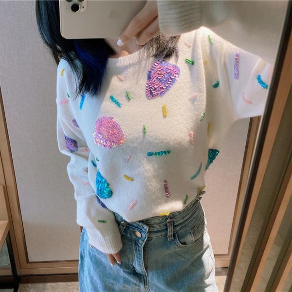 women's sweaters autumn winter sweet women fashion pullover ice cream beaded sequin o-neck white knit brand design clothes nfcn, White;black
women's sweaters autumn winter sweet women fashion pullover ice cream beaded sequin o-neck white knit brand design clothes nfcn, White;black