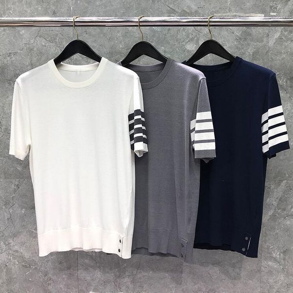 t shirt fashion tb thom brand t-shirt men short sleeve casual solid summer slim fit striped o-neck cotton clothing, White;black
t shirt fashion tb thom brand t-shirt men short sleeve casual solid summer slim fit striped o-neck cotton clothing, White;black
